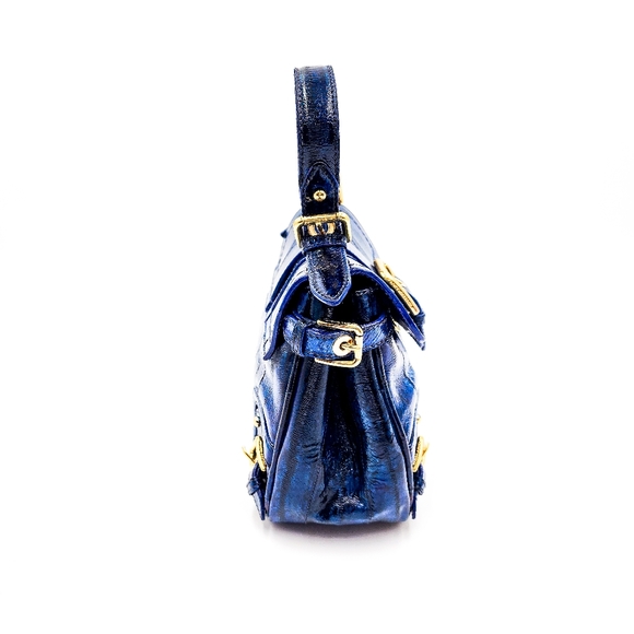 Dolce & Gabbana Blue Denim Print Patent Leather Designer Mind Shoulder Hand Bag - Picture 5 of 10